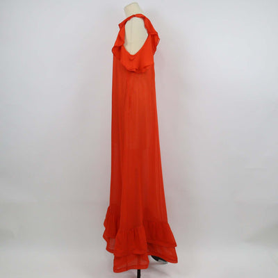 BCBGMaxazria Tangerine Silk Ruffled Sleeveless Maxi Dress