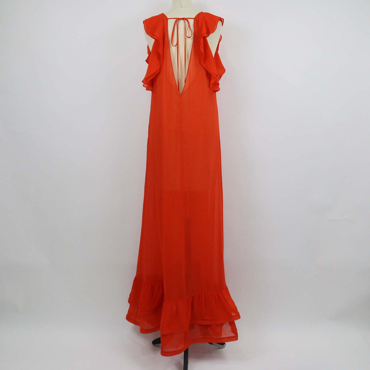 BCBGMaxazria Tangerine Silk Ruffled Sleeveless Maxi Dress