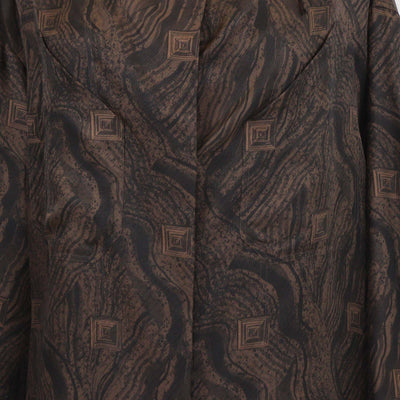 Hermes Brown Silk Marbre Mosaique Medor Draped Collar Wide Shirt
