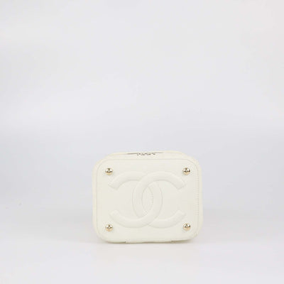 Chanel White Quilted Caviar Leather Vanity Case Bag
