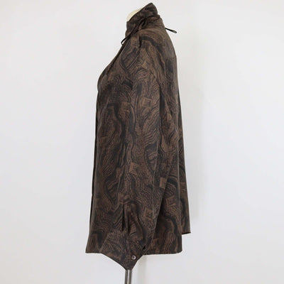 Hermes Brown Silk Marbre Mosaique Medor Draped Collar Wide Shirt