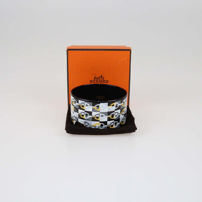 Hermes Black/Multicolor PVD Collier De Print Extra Wide Bracelet Womens Hermes 