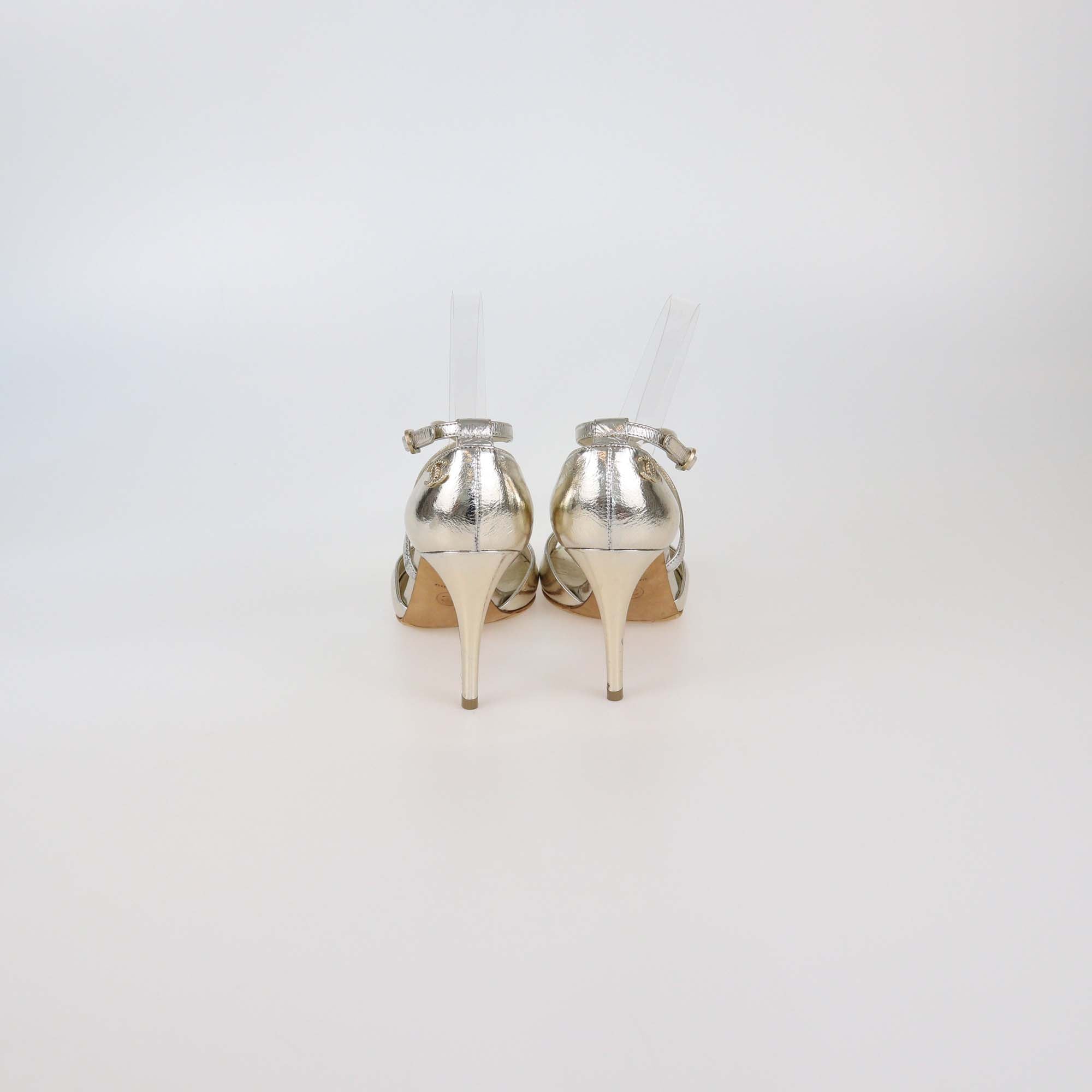 Chanel Gold Leather Multi Strap Sandals