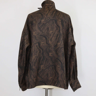 Hermes Brown Silk Marbre Mosaique Medor Draped Collar Wide Shirt