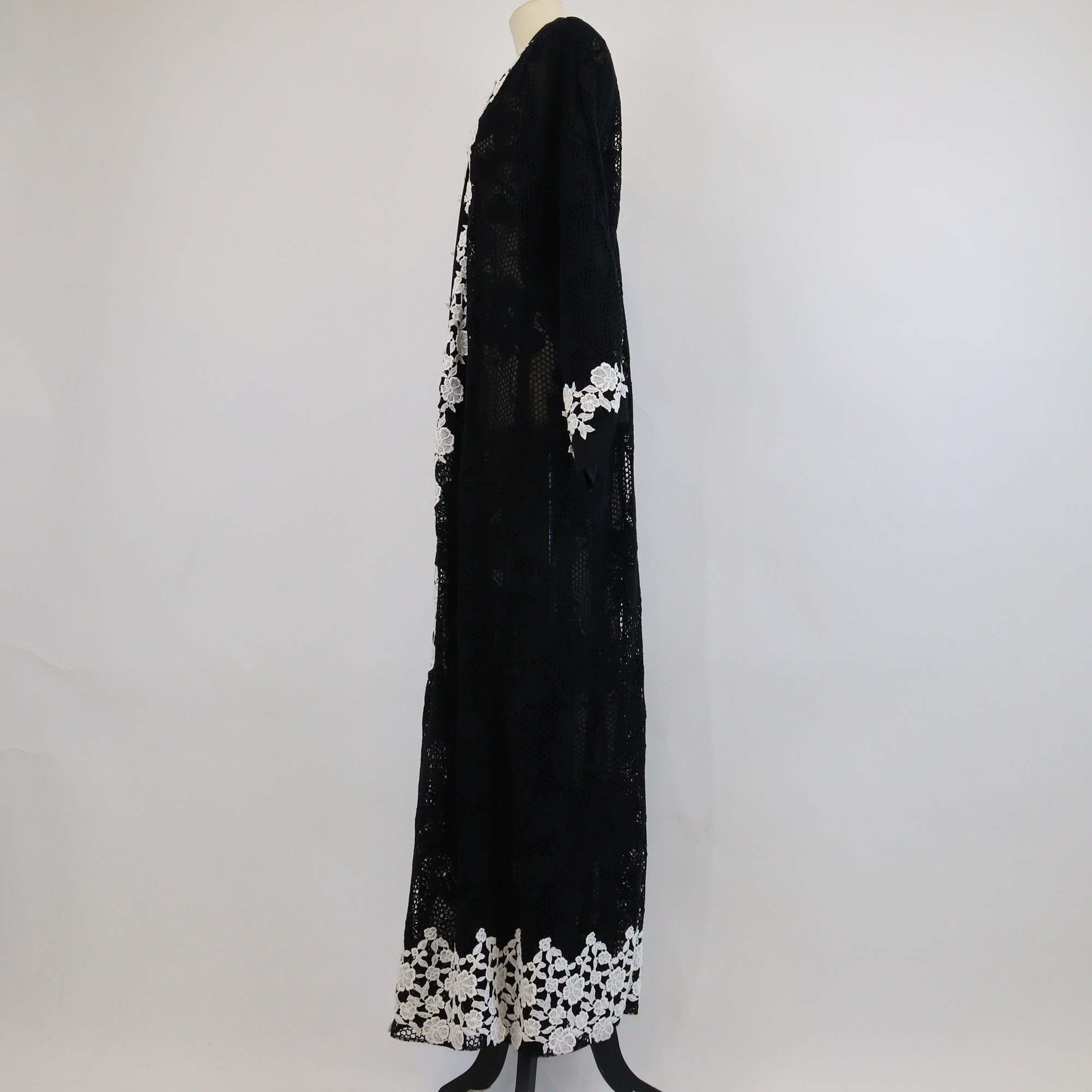 Dolce & Gabbana Black/White Blended Cotton Floral Crochet Maxi Abaya