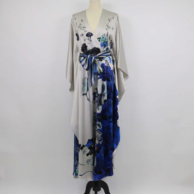 Meng Multicolor Silk Floral Print Belted Kaftan
