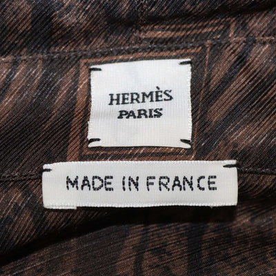 Hermes Brown Silk Marbre Mosaique Medor Draped Collar Wide Shirt