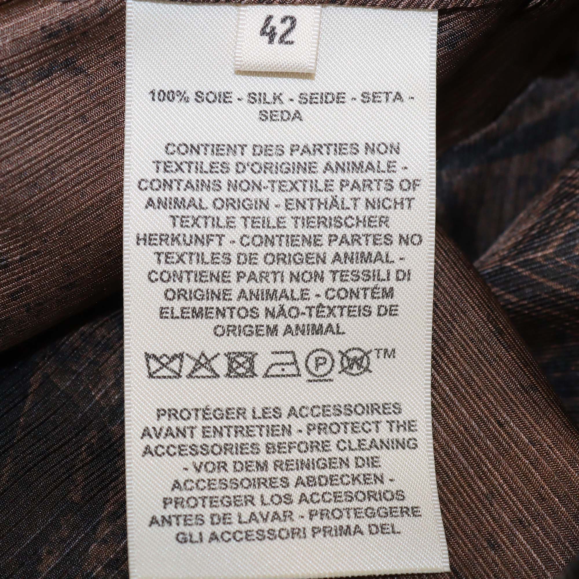 Hermes Brown Silk Marbre Mosaique Medor Draped Collar Wide Shirt