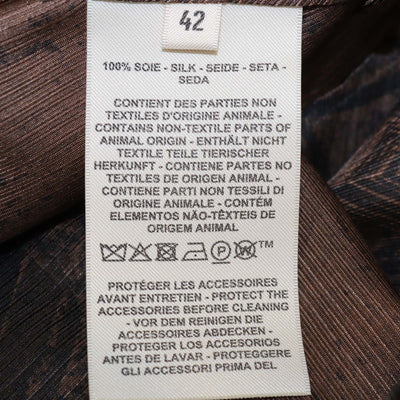 Hermes Brown Silk Marbre Mosaique Medor Draped Collar Wide Shirt