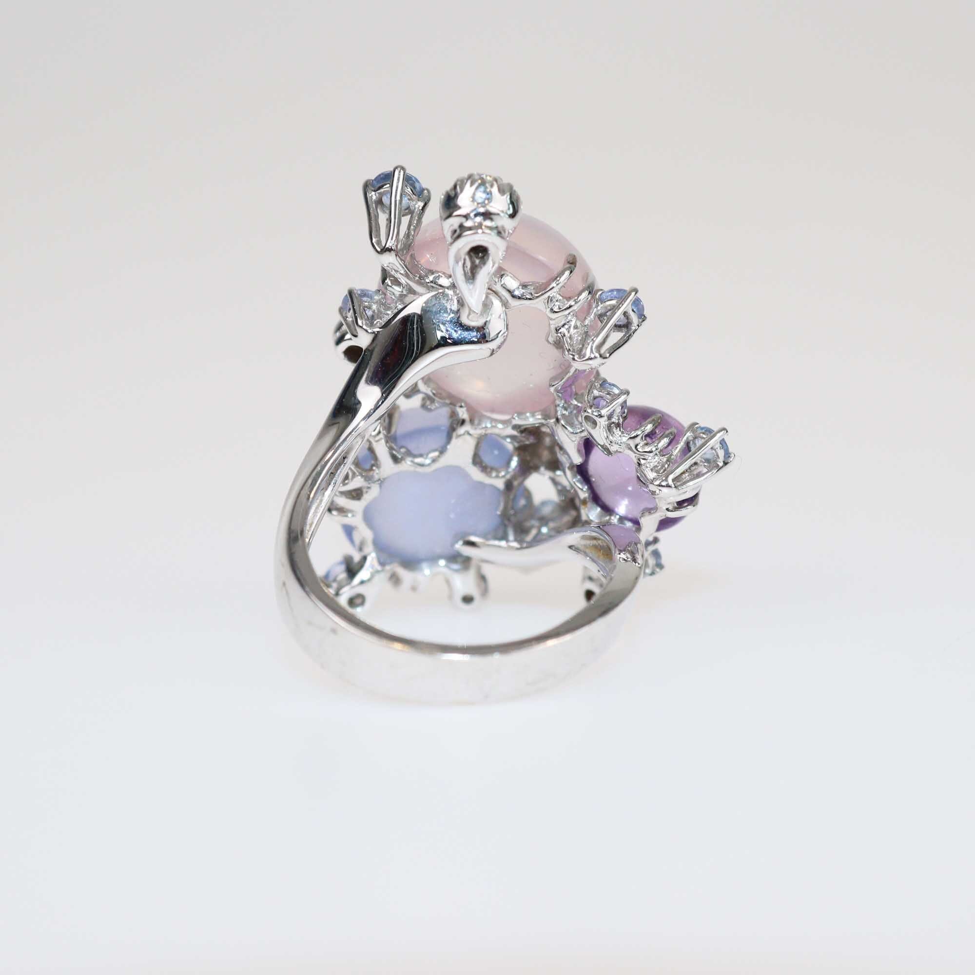 Semiprecious Multi Gemstones 18K White Gold Cocktail Ring Jewellery Semiprecious 