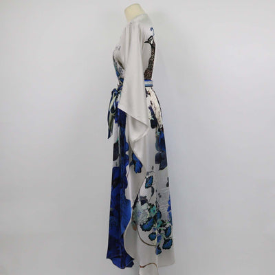Meng Multicolor Silk Floral Print Belted Kaftan