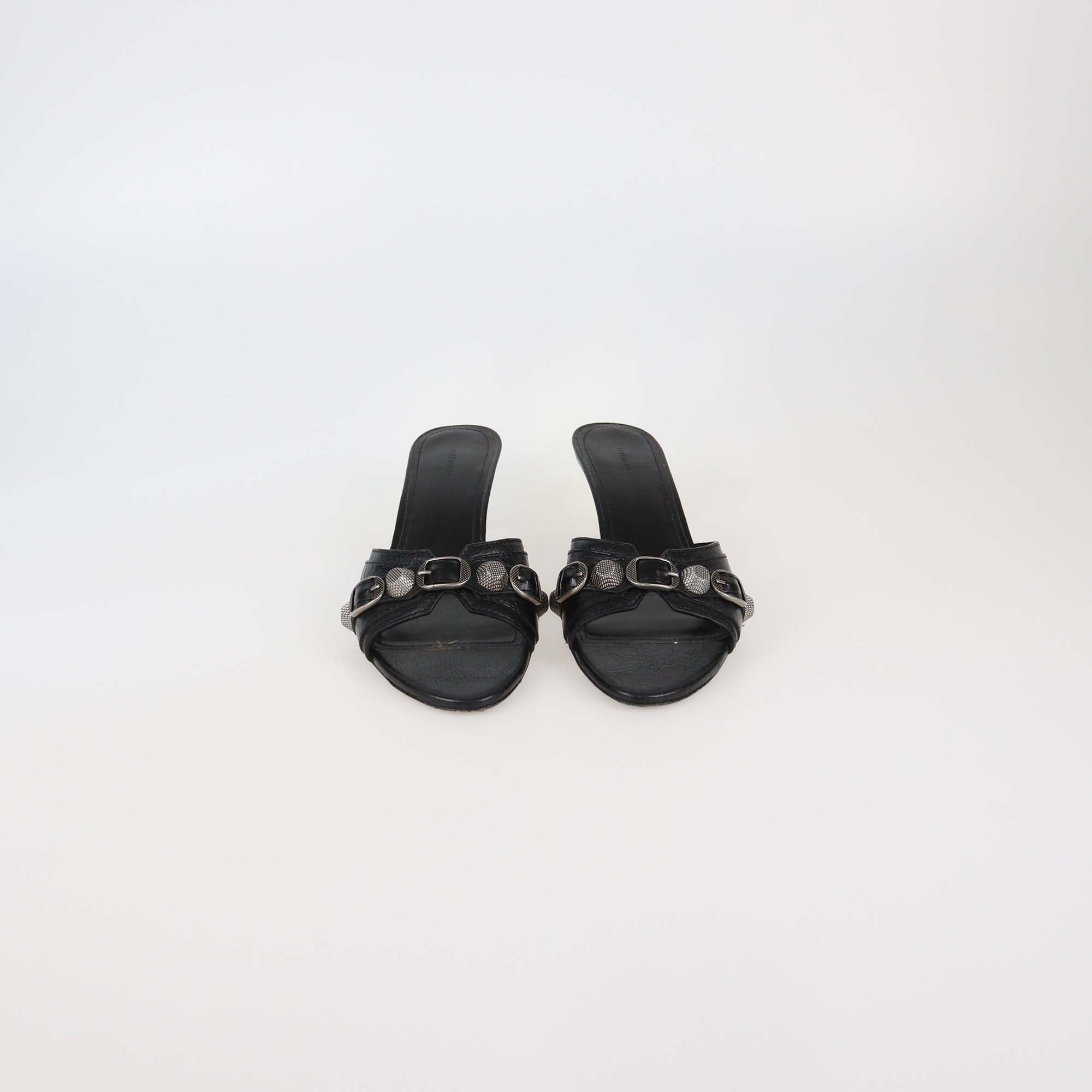 Balenciaga Black Leather Le Cagole Slide Sandals