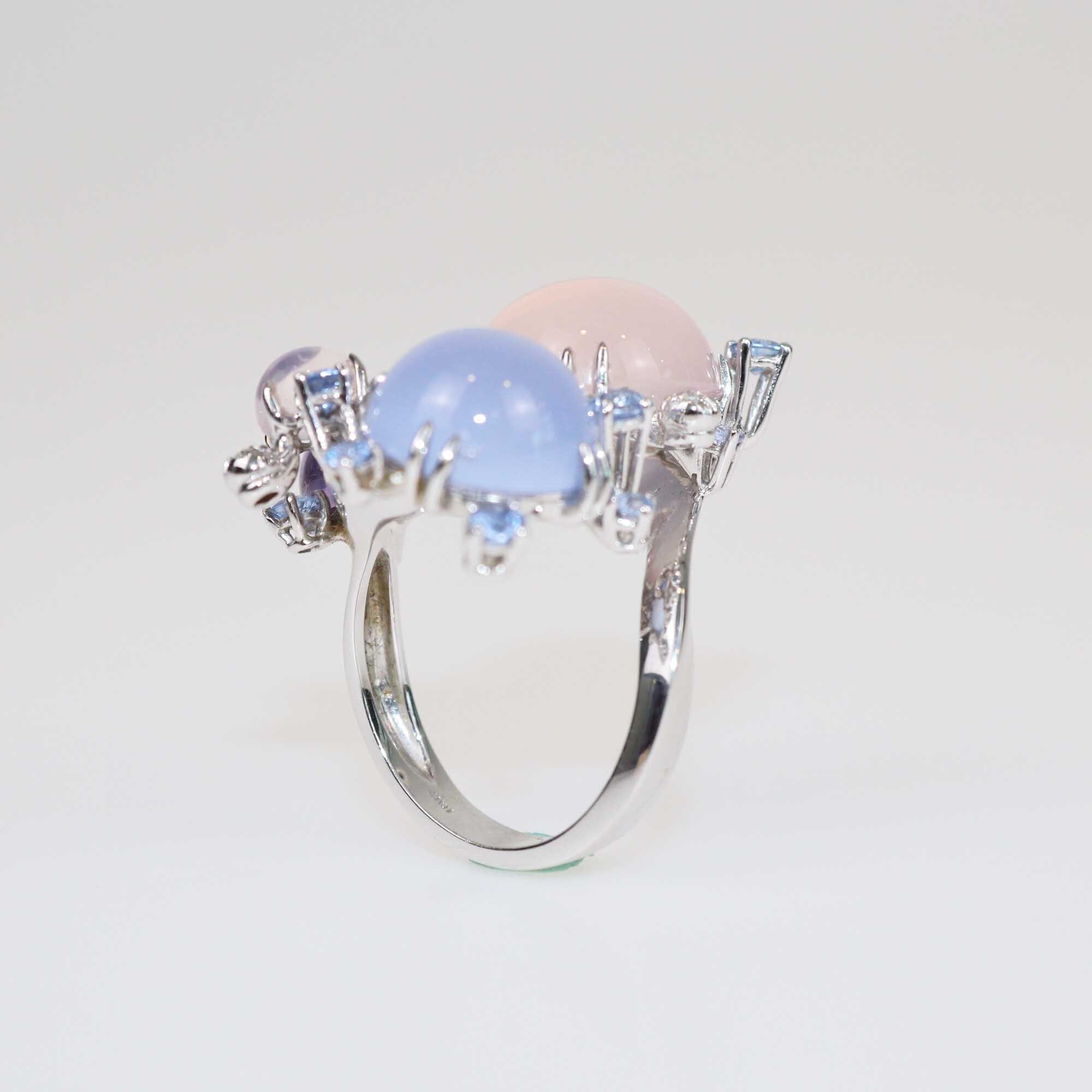 Semiprecious Multi Gemstones 18K White Gold Cocktail Ring Jewellery Semiprecious 