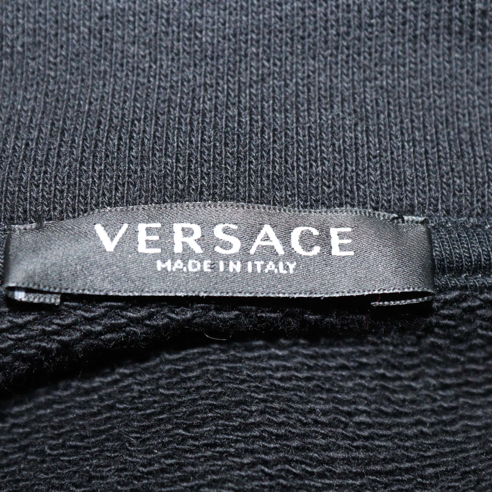 Versace Black Cotton Logo Sequined Embroidered Sweatshirt