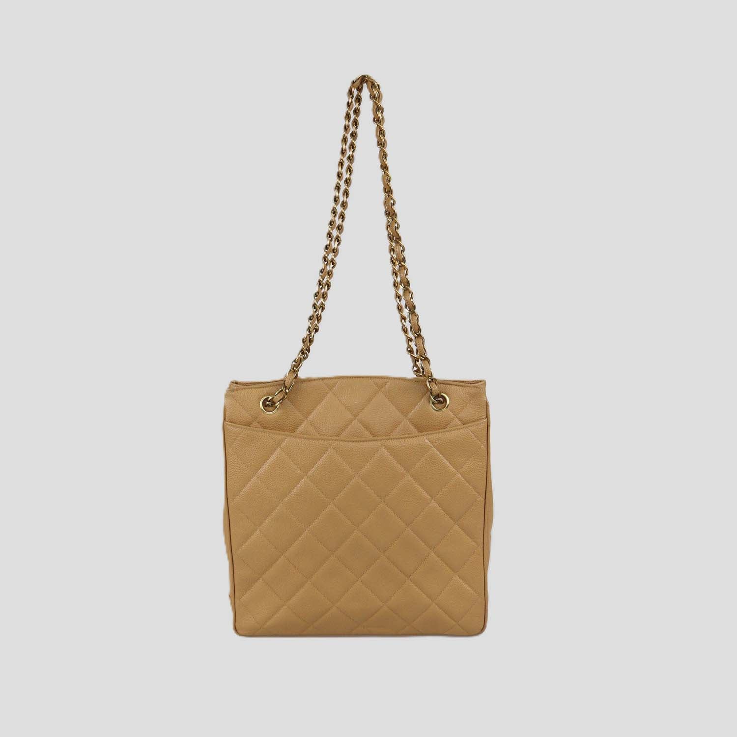 Chanel Beige Quilted Caviar Leather Vintage CC Chain Turn Lock Tote