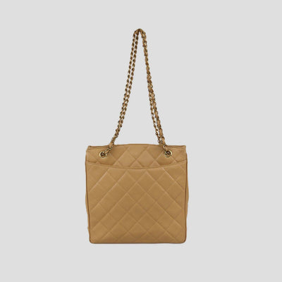 Chanel Beige Quilted Caviar Leather Vintage CC Chain Turn Lock Tote