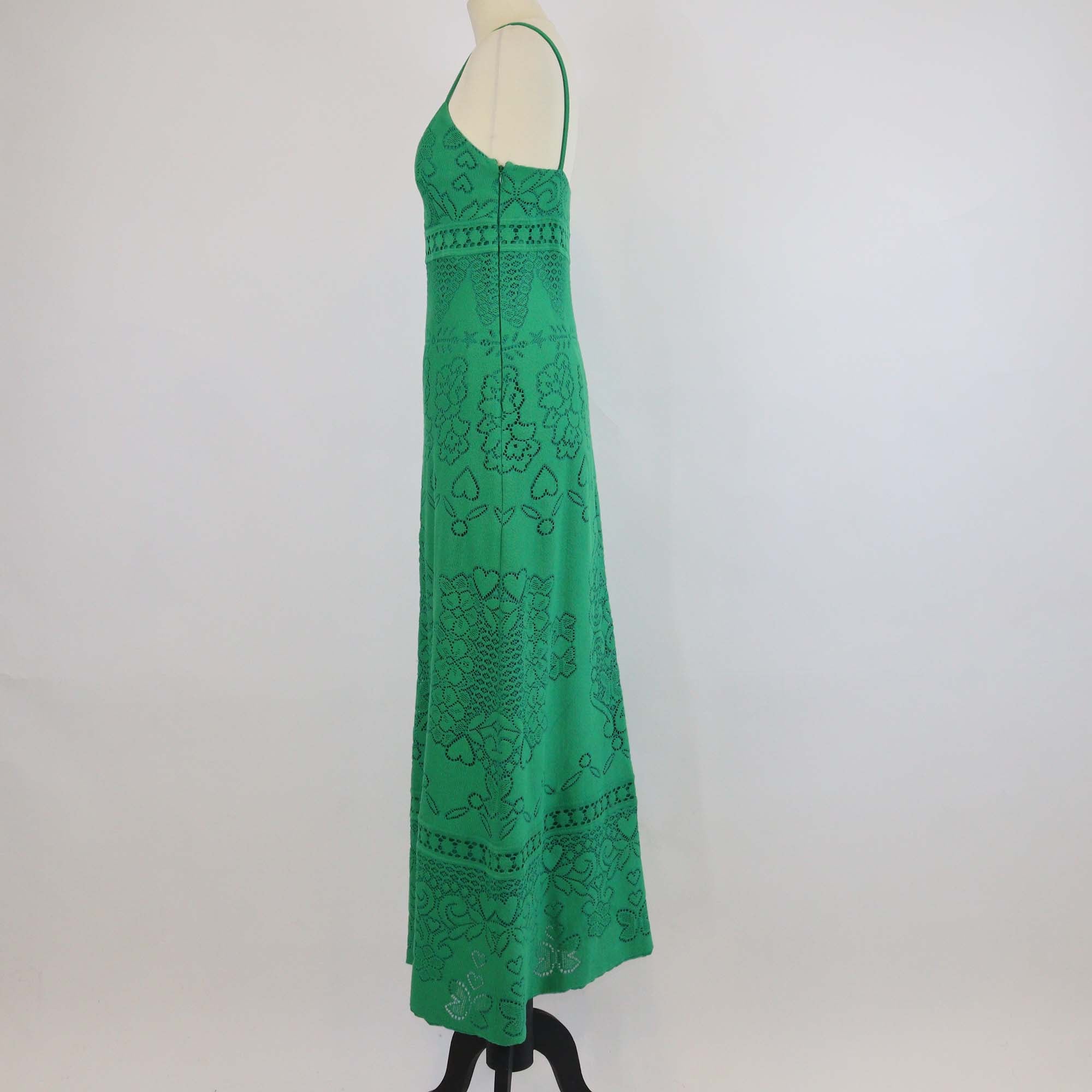 Valentino Green Cotton Lace Pattern Sleeveless Long Dress