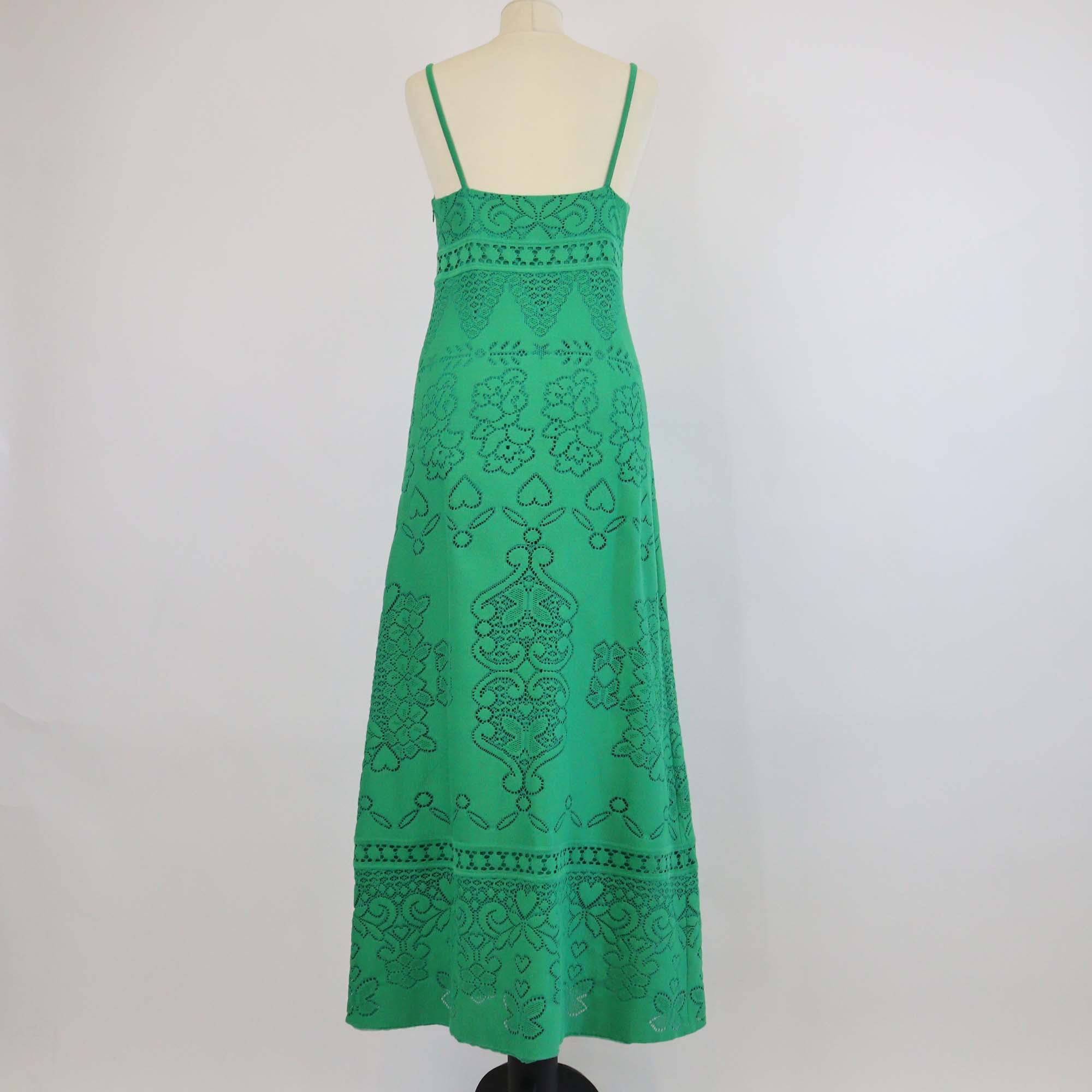 Valentino Green Cotton Lace Pattern Sleeveless Long Dress
