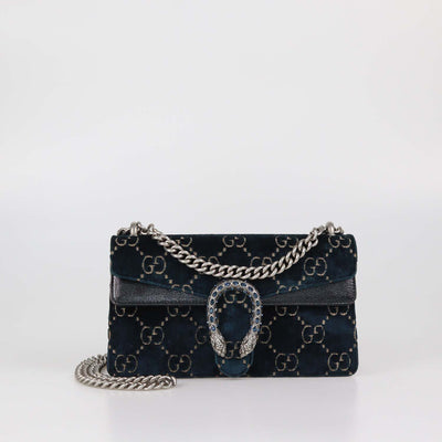 Gucci Teal/Black GG Velvet and Leather Small Rectangular Dionysus Shoulder Bag
