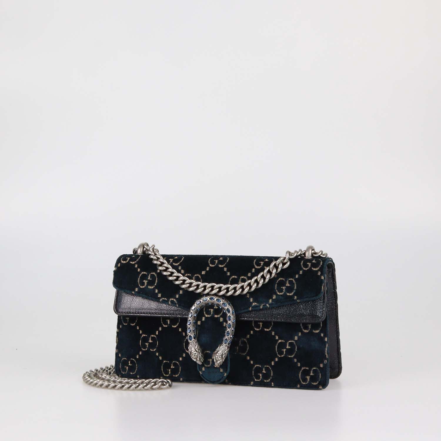 Gucci Teal/Black GG Velvet and Leather Small Rectangular Dionysus Shoulder Bag