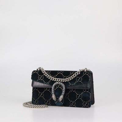 Gucci Teal/Black GG Velvet and Leather Small Rectangular Dionysus Shoulder Bag