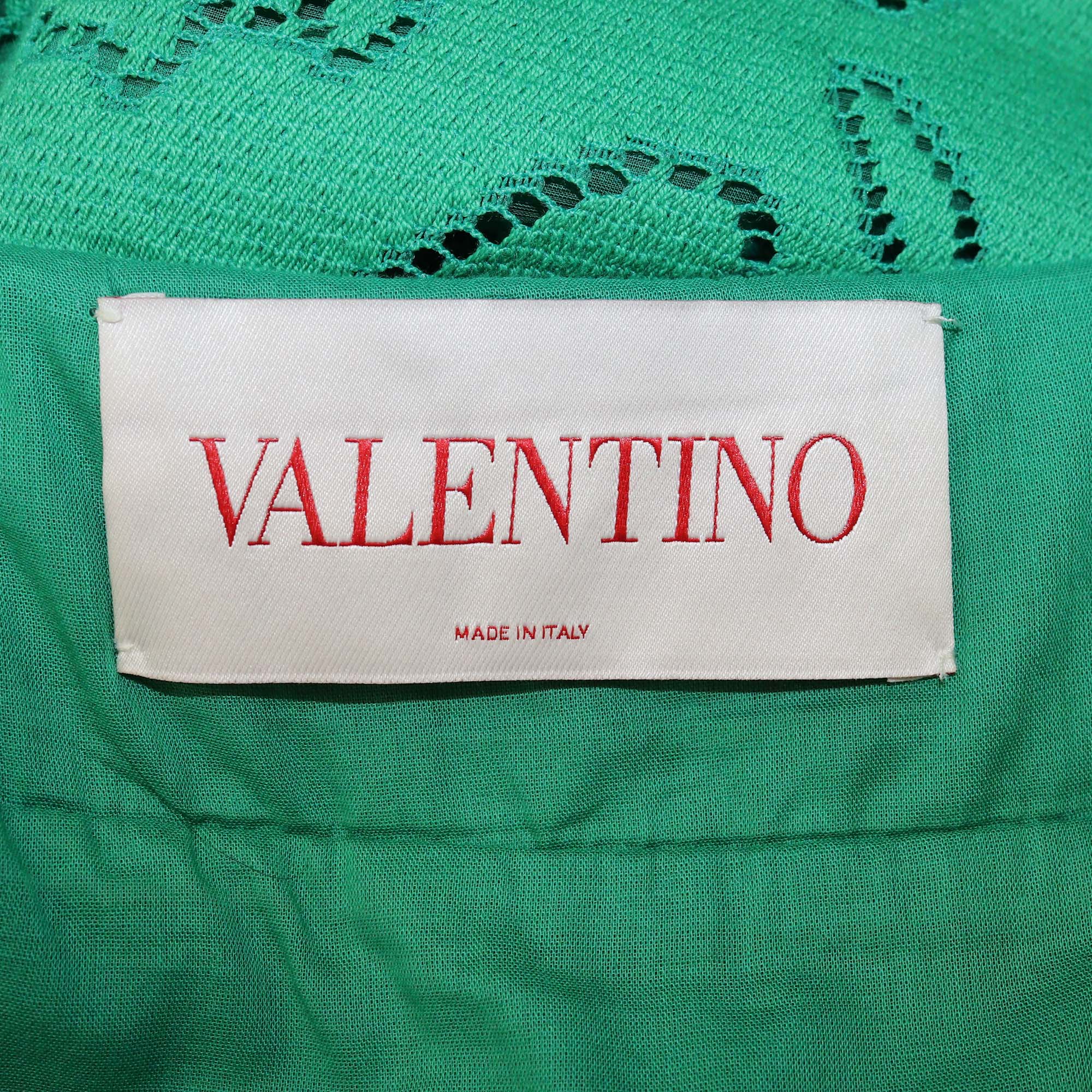 Valentino Green Cotton Lace Pattern Sleeveless Long Dress