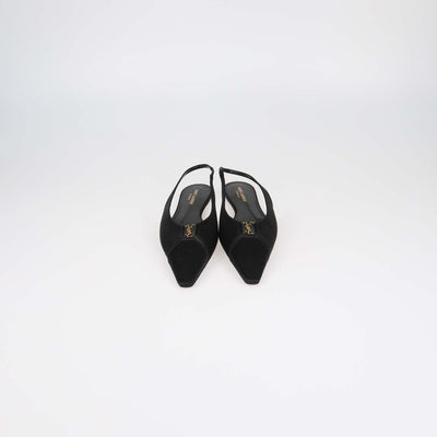 Saint Laurent Black Satin Babylone Slingback Flats