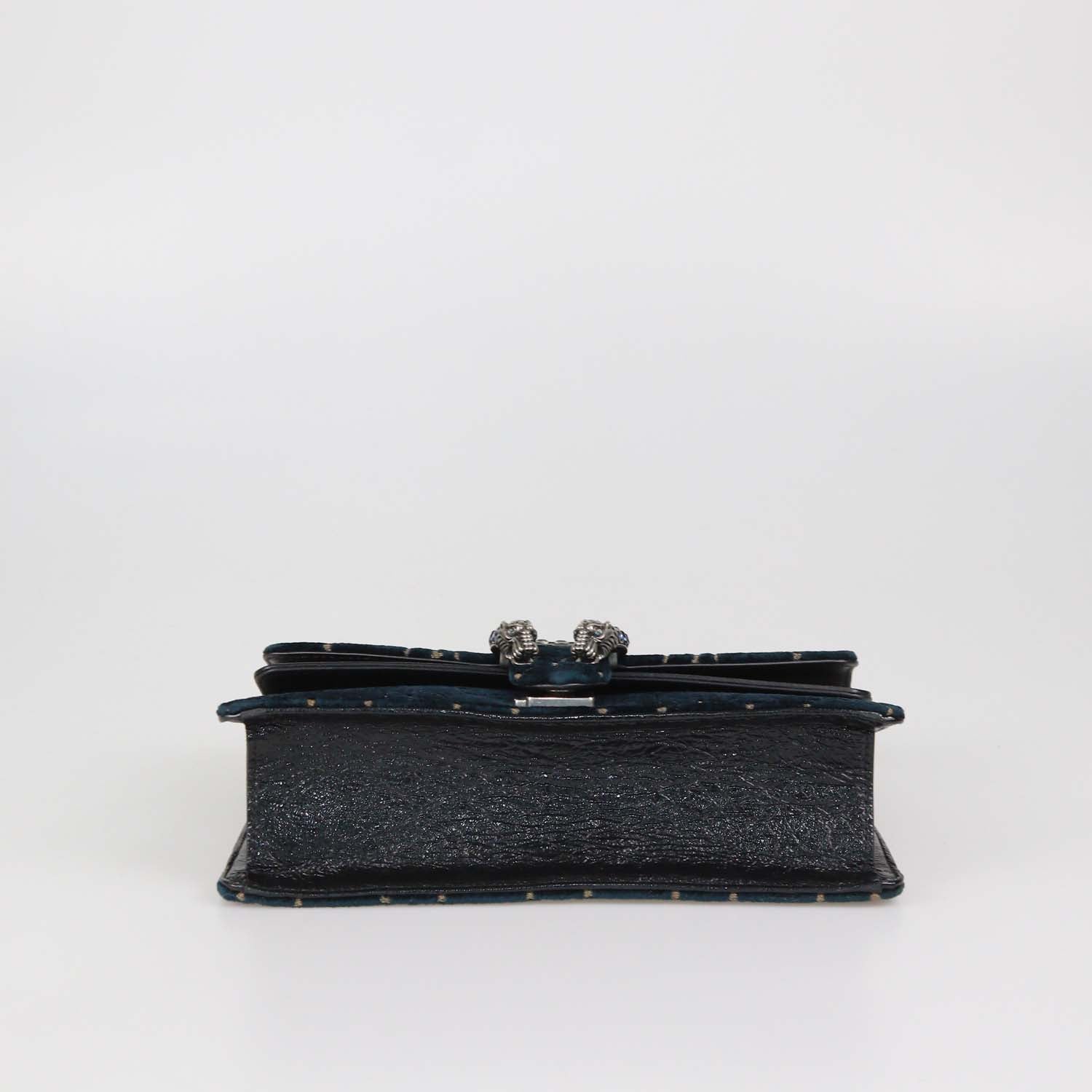 Gucci Teal/Black GG Velvet and Leather Small Rectangular Dionysus Shoulder Bag