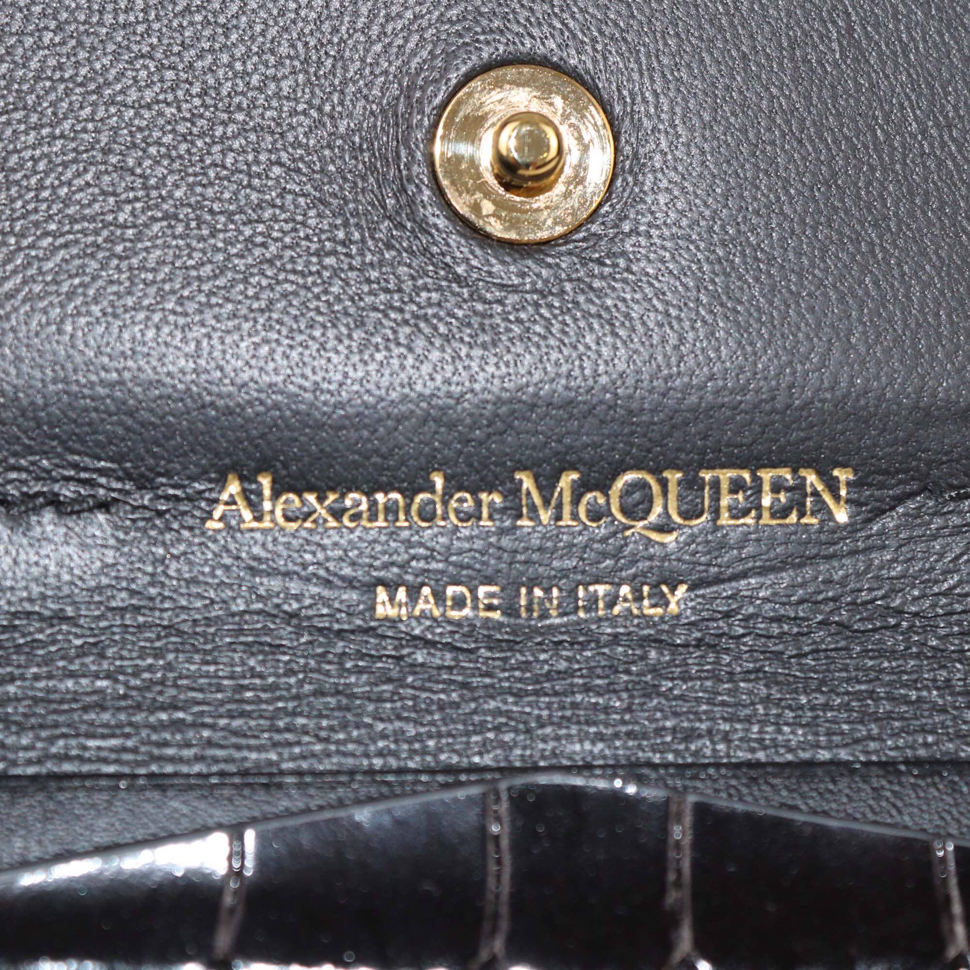 Alexander McQueen Black Croc Embossed Skull Card Case Womens Alexander McQueen 
