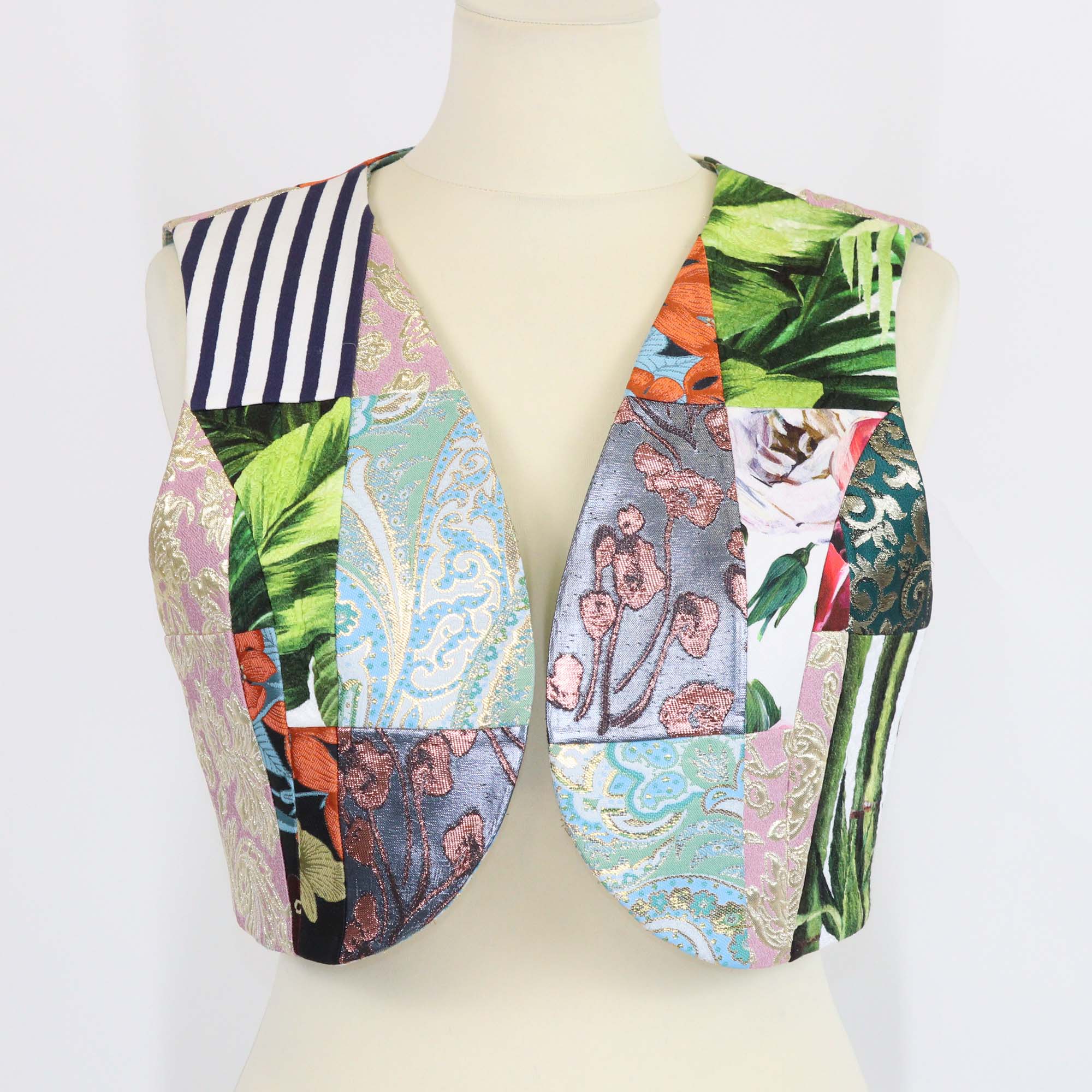 Dolce & Gabbana Multicolor Fabric Blend Brocade Patchwork Vest