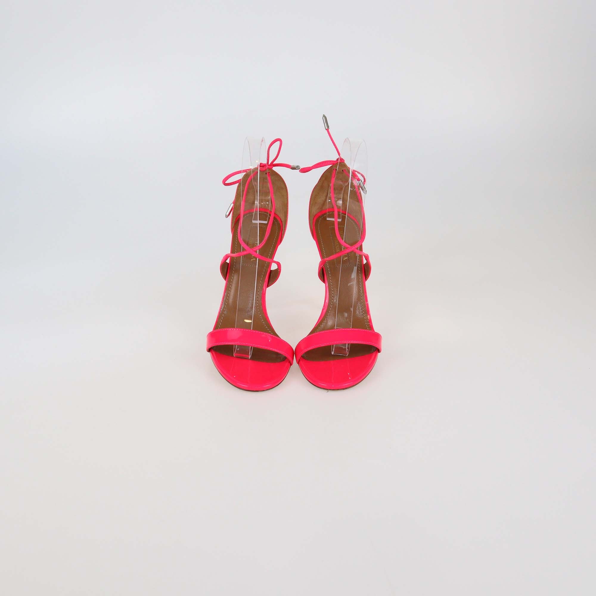 Aquazzura Fluo Pink Patent Leather Linda 105 Sandals