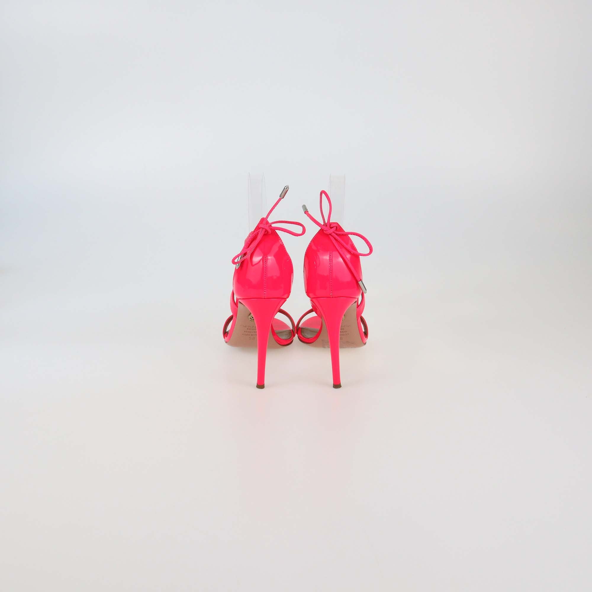 Aquazzura Fluo Pink Patent Leather Linda 105 Sandals
