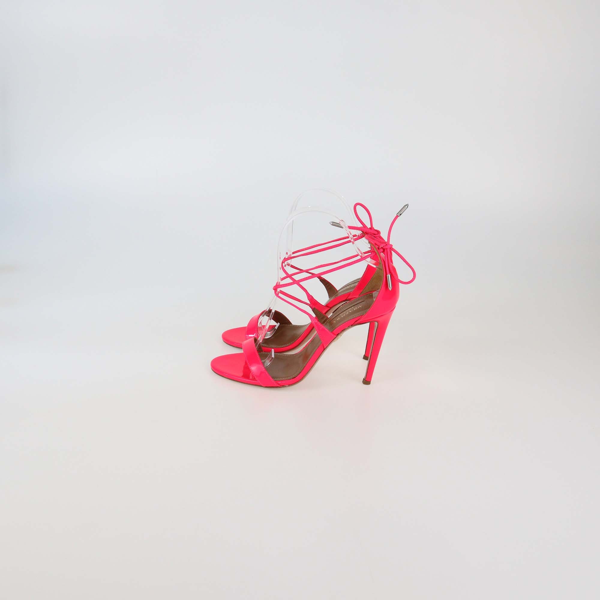 Aquazzura Fluo Pink Patent Leather Linda 105 Sandals