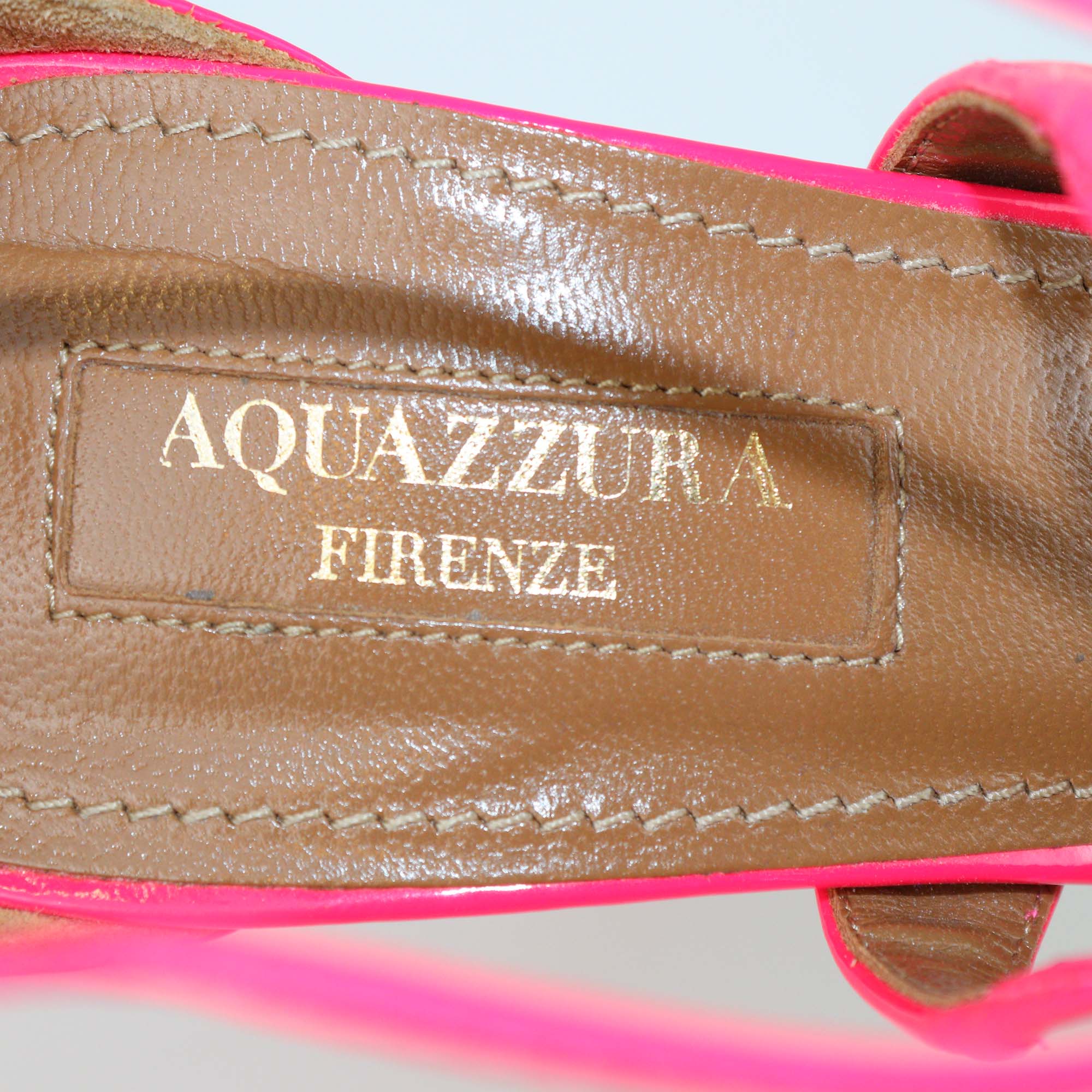 Aquazzura Fluo Pink Patent Leather Linda 105 Sandals