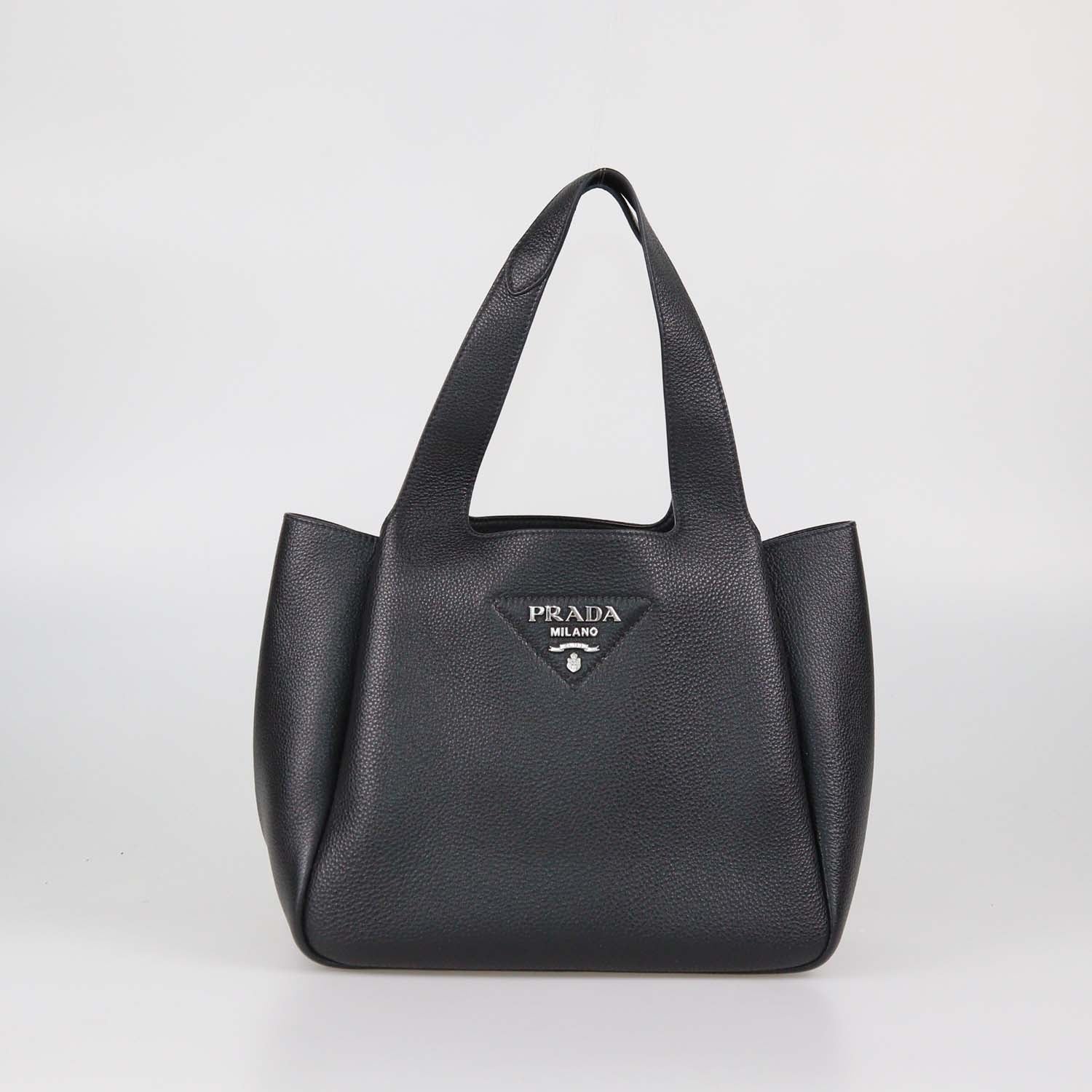 Prada Black Vitello Daino Leather Small Dynamique Tote