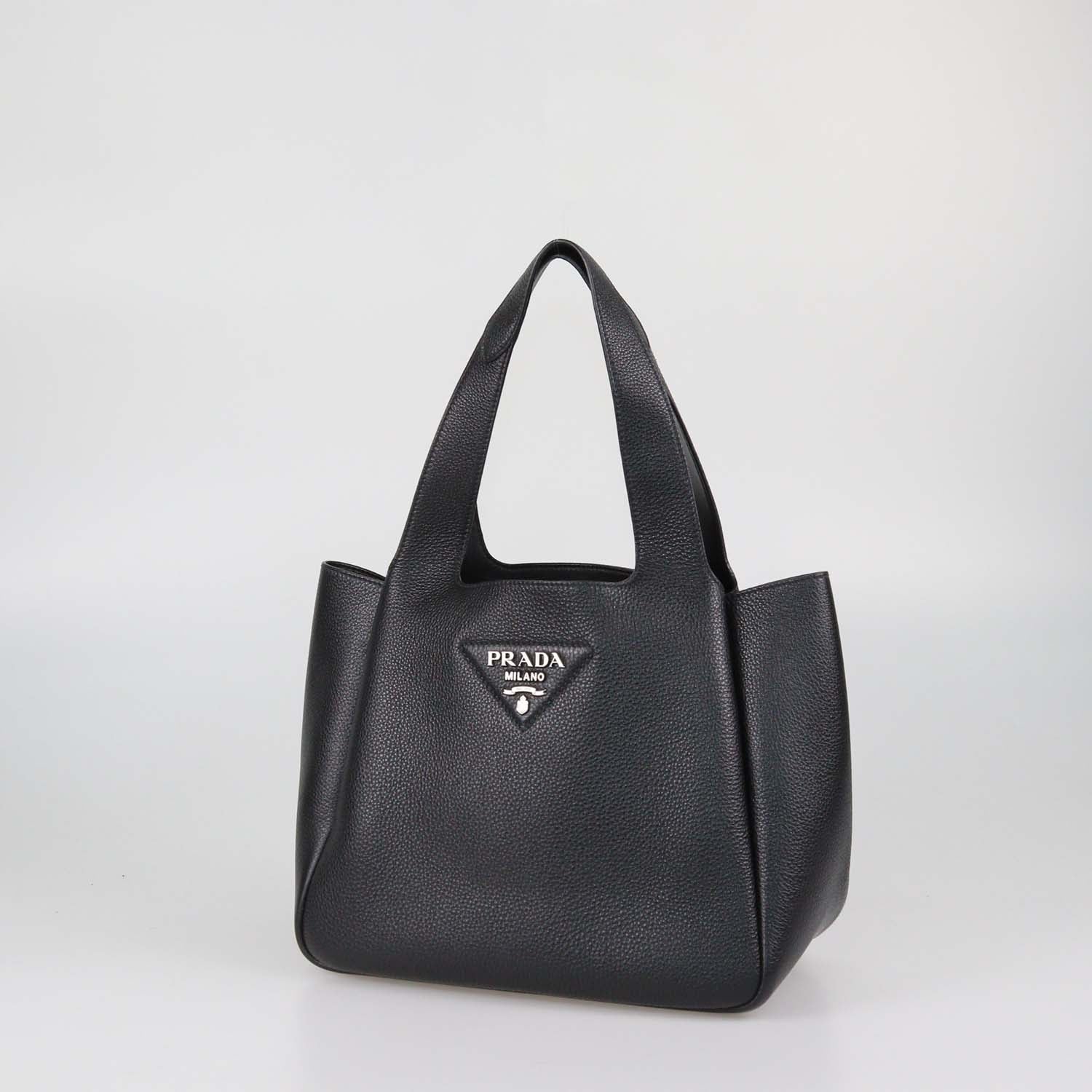 Prada Black Vitello Daino Leather Small Dynamique Tote