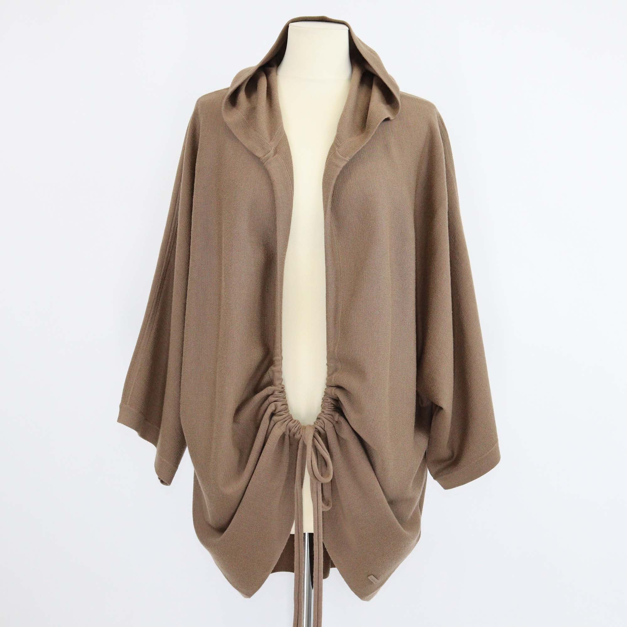 Max Mara Beige Wool Hooded Cardigan Coat