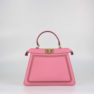 Fendi Pink Leather Laser Cut Lace Embroidered Medium Peekaboo IseeU Bag