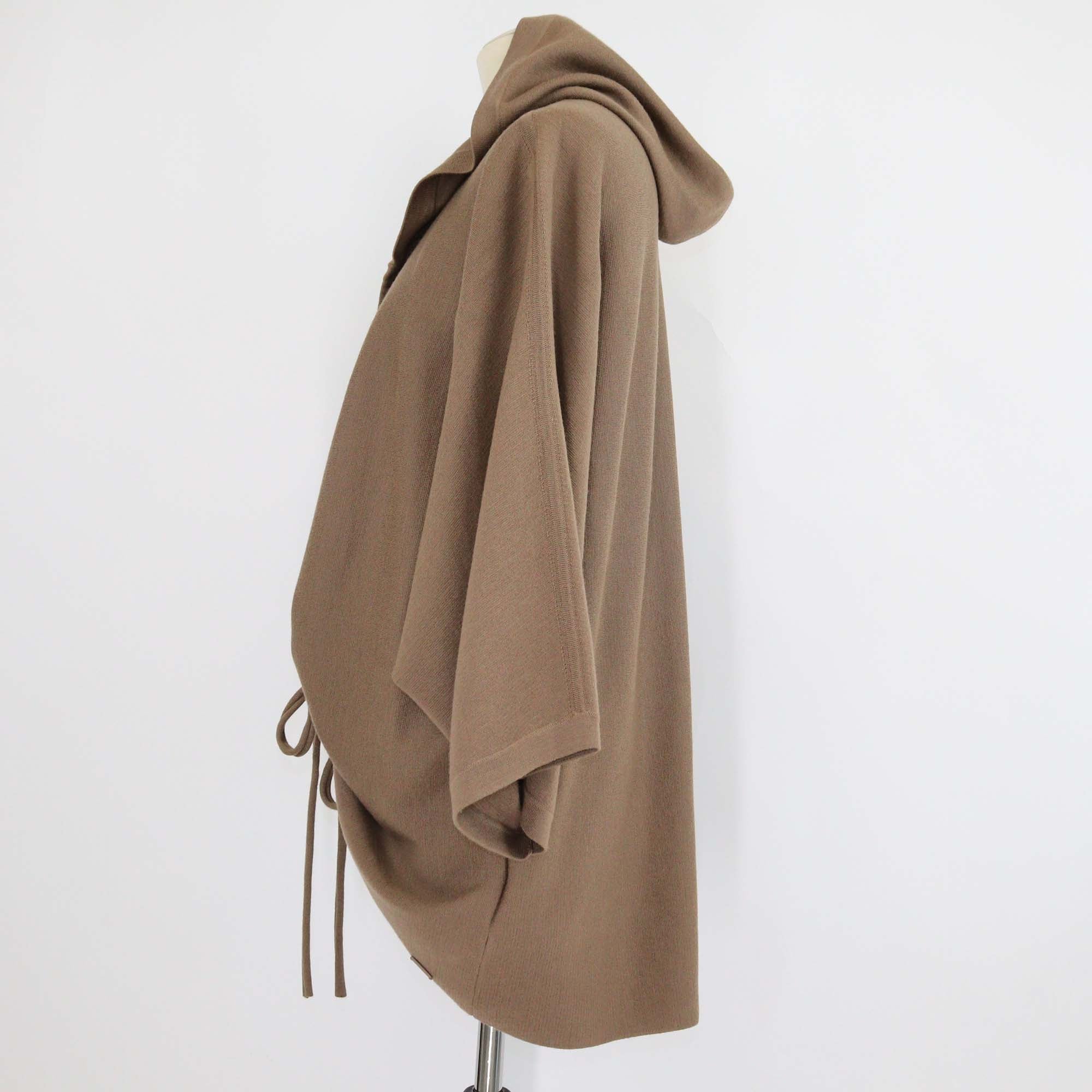 Max Mara Beige Wool Hooded Cardigan Coat