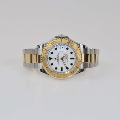 Rolex White Dial 18K Yellow Gold Oyster Steel Yacht-Master 168623-0016 Women's Wristwatch 35 mm Womens Rolex 