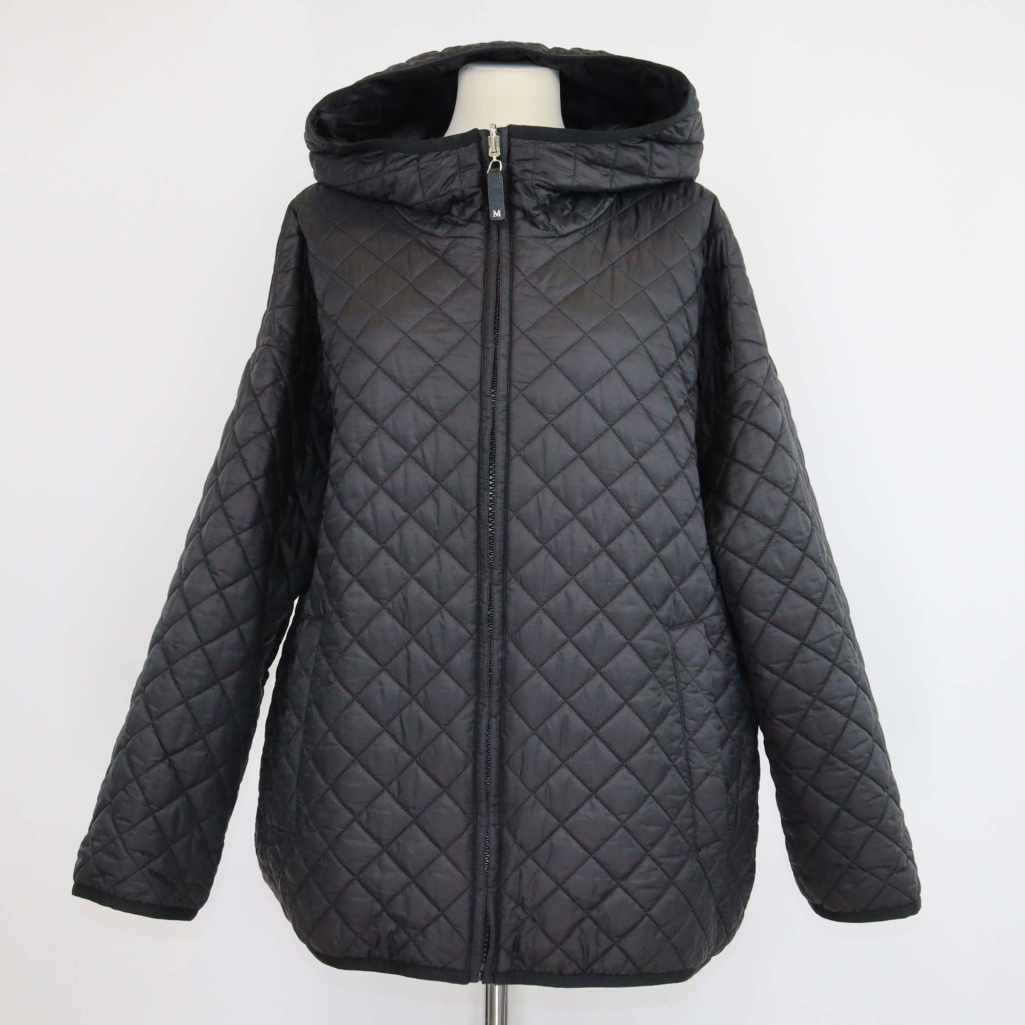 Max Mara Black Quilted Polyester The Cube Hooded Bomber Jacket