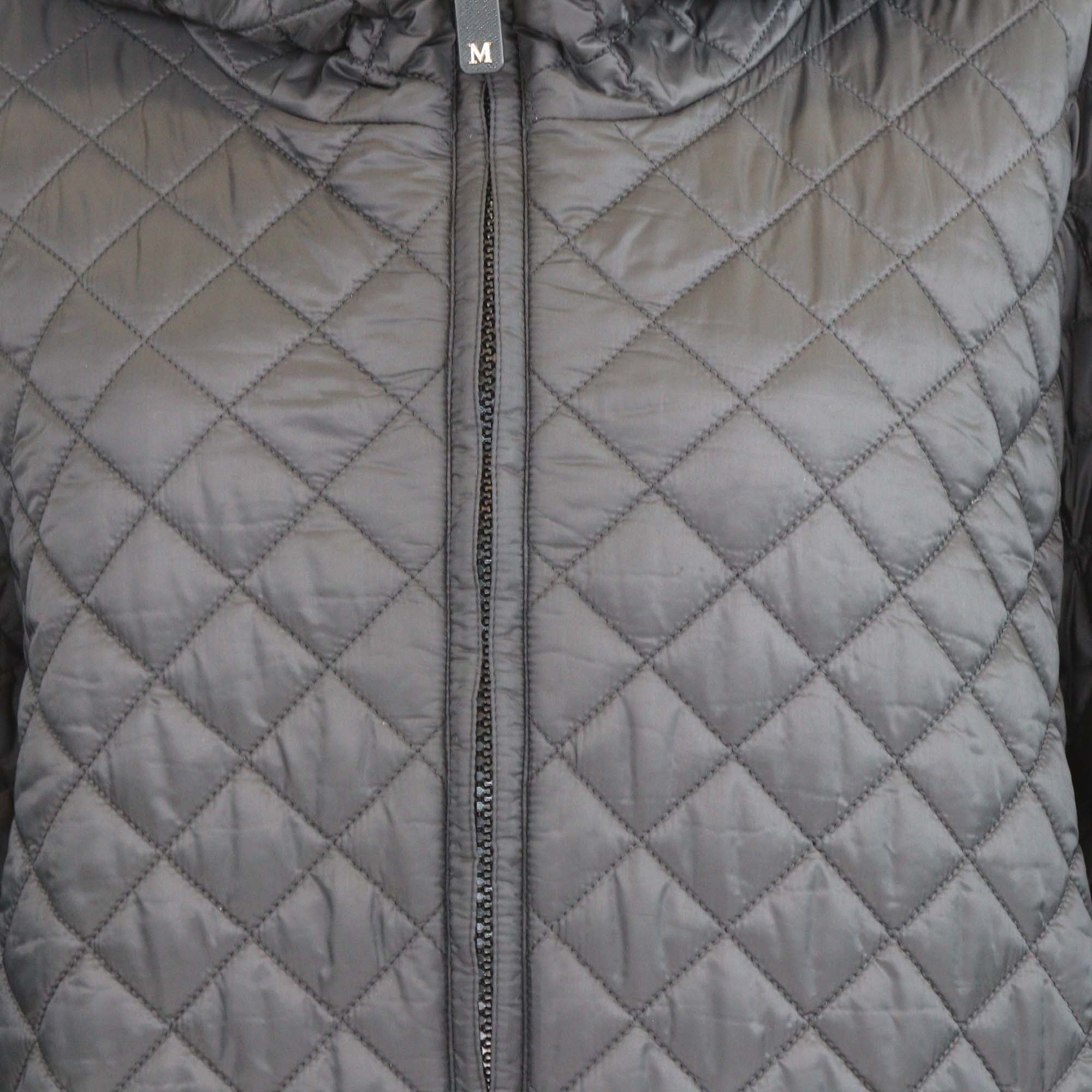 Max Mara Black Quilted Polyester The Cube Hooded Bomber Jacket
