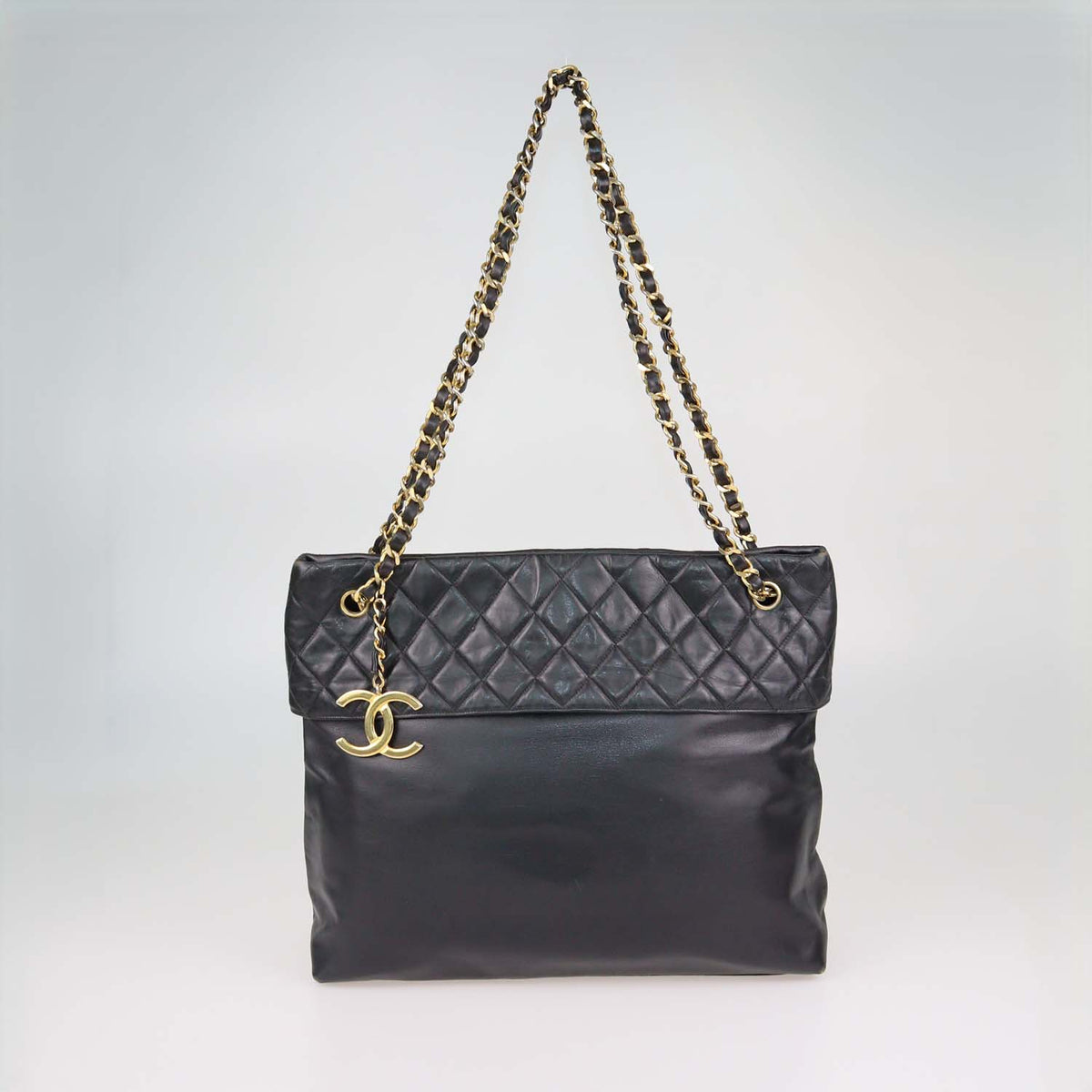 Chanel Black Quilted Leather Vintage Chain Tote