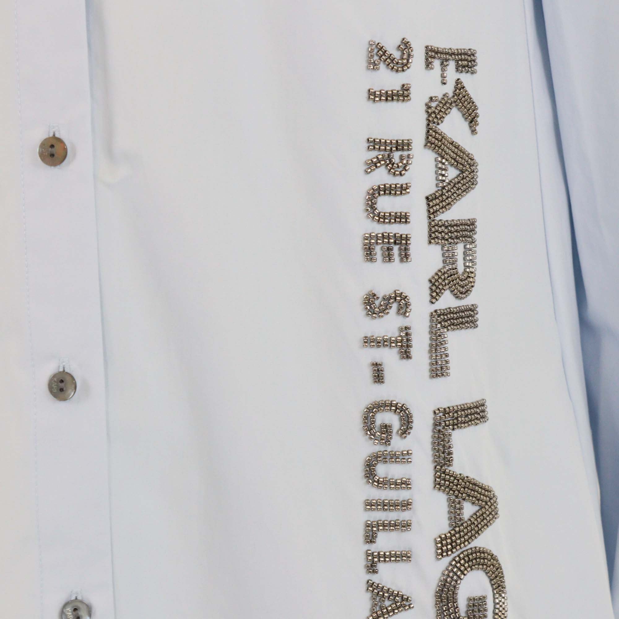 Karl Lagerfeld Light Blue Beaded Logo Poplin Long Shirt
