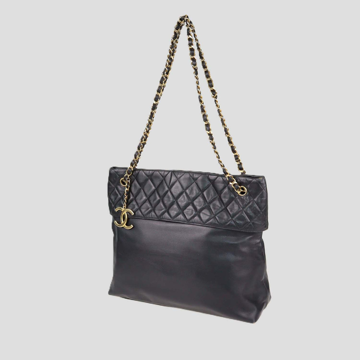 Chanel Black Quilted Leather Vintage Chain Tote