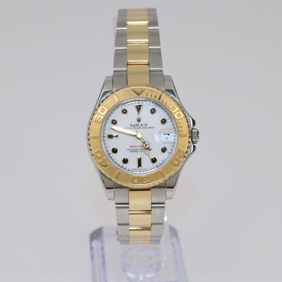 Rolex White Dial 18K Yellow Gold Oyster Steel Yacht-Master 168623-0016 Women's Wristwatch 35 mm Womens Rolex 
