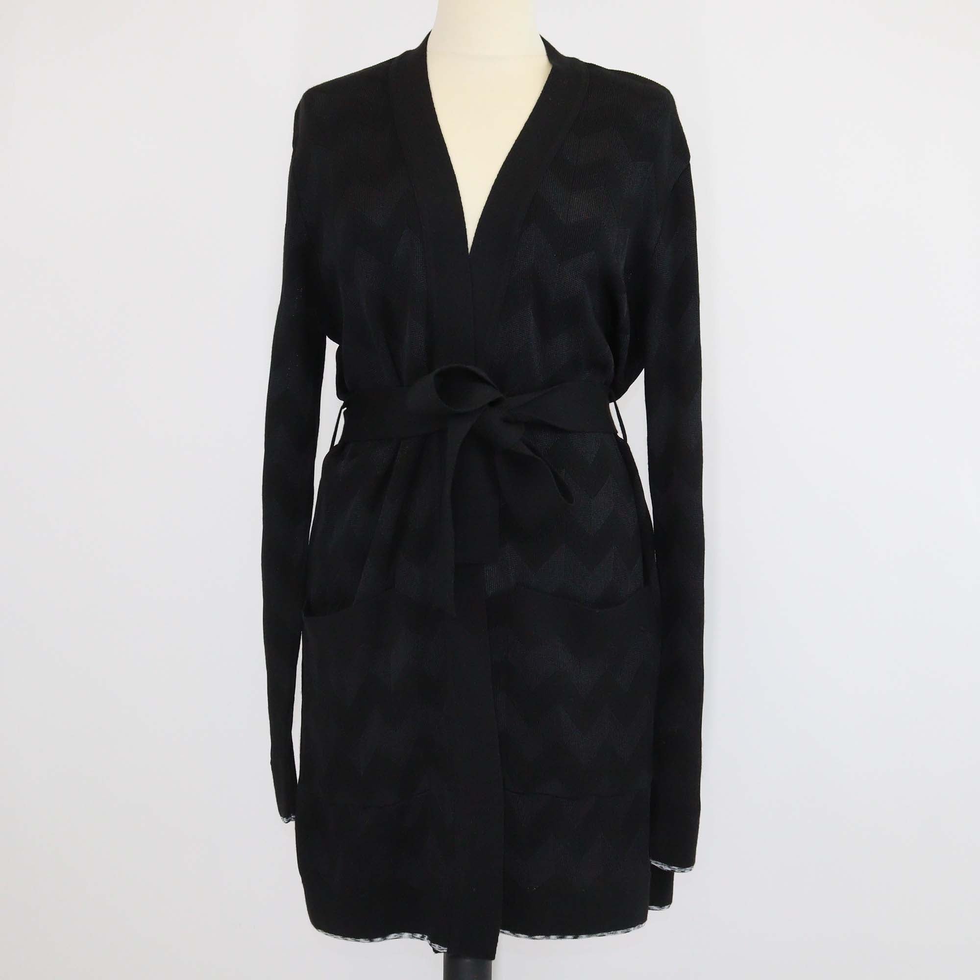 Missoni Black Chevron Cotton Blend Belted Cardigan