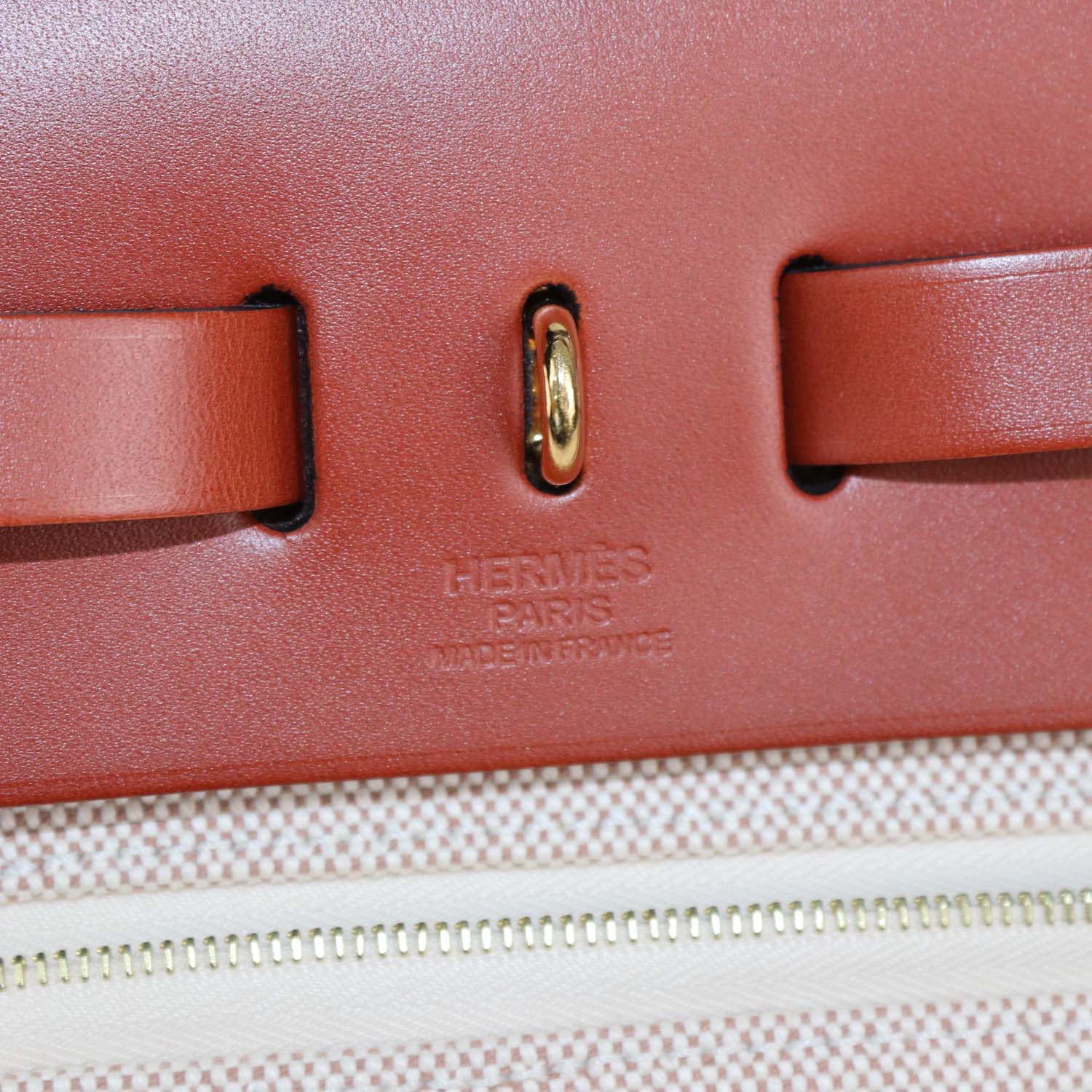 Hermes Cuivre/Ecru/Beige Canvas and Vache Hunter Leather Brides De Gala Herbag Zip 31 Bag