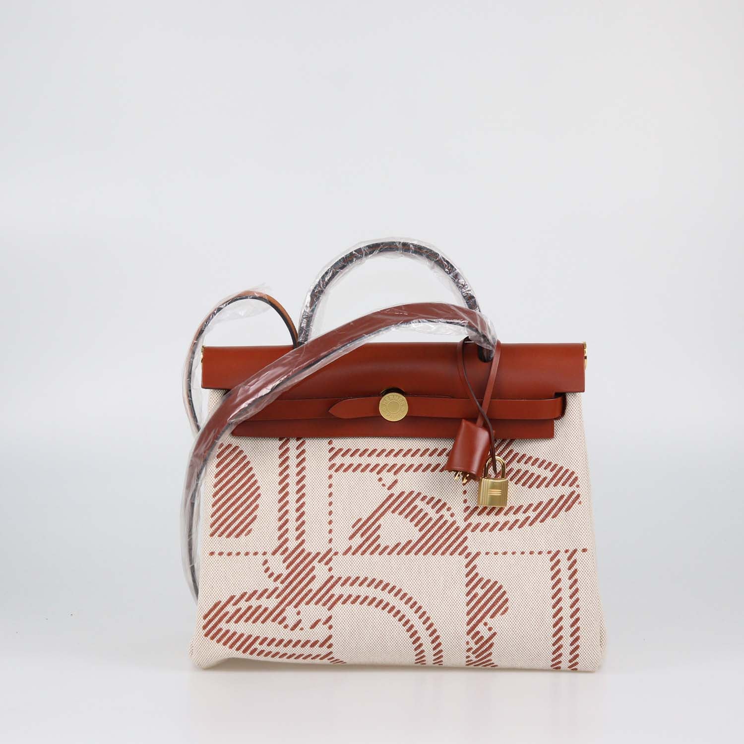 Hermes Cuivre/Ecru/Beige Canvas and Vache Hunter Leather Brides De Gala Herbag Zip 31 Bag