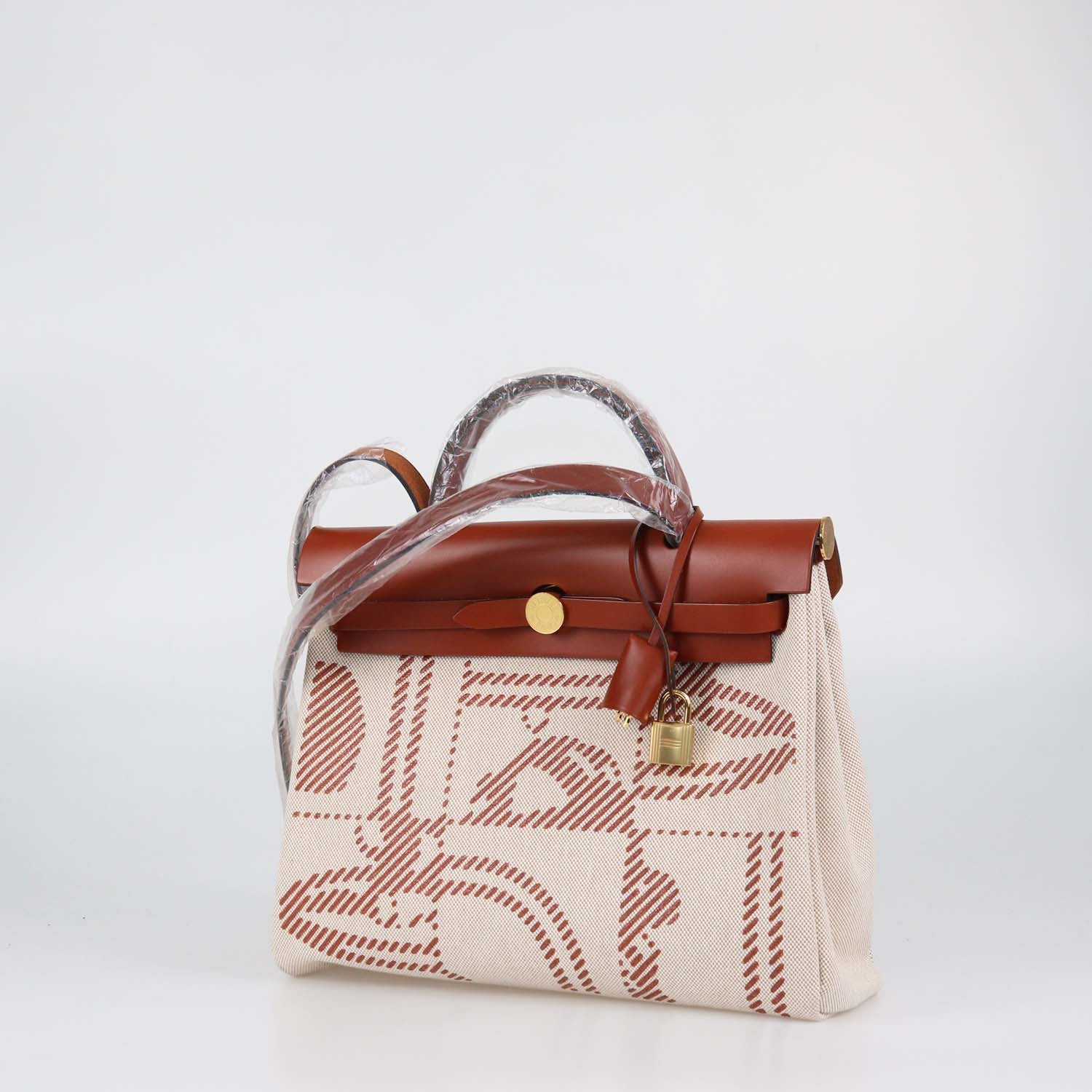 Hermes Cuivre/Ecru/Beige Canvas and Vache Hunter Leather Brides De Gala Herbag Zip 31 Bag